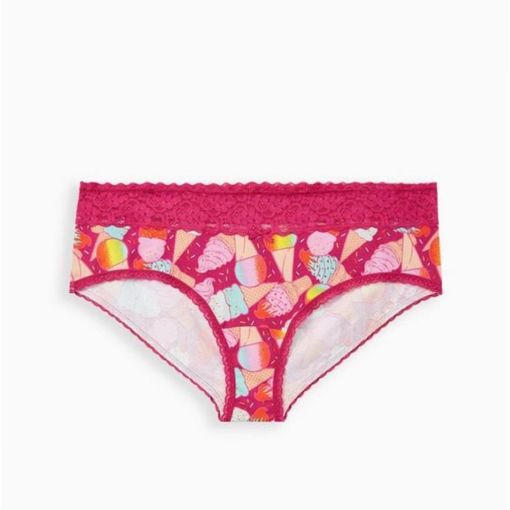 Torrid Cotton Mid-Rise Cheeky Lace Trim Panty